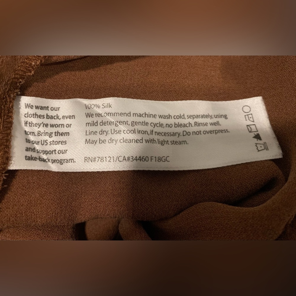 New Eileen Fisher 100% Silk Georgette Crepe Brown/Nutmeg Wide Leg Pant size 10 - Picture 10 of 13